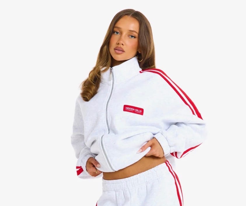 Customer photo review of STRIPED ZIP JACKET LIGHT GREY/RED