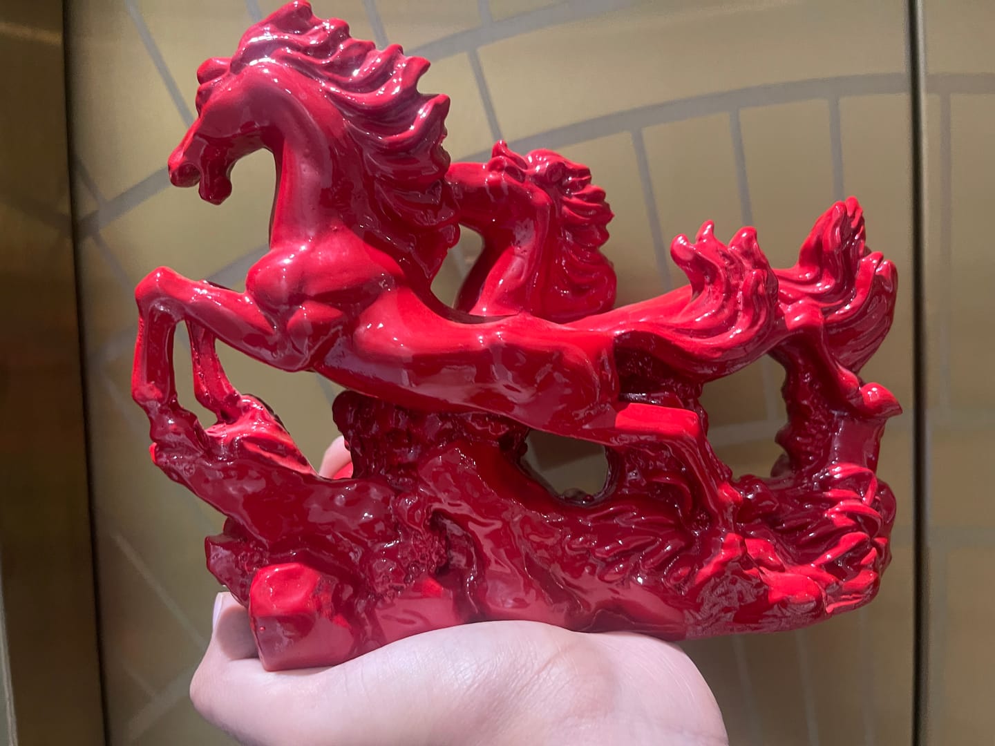Customer photo review of Dynamic 2 Red Running Horses Resin Sculpture Vastu Remedy for Speed, Success and Career Momentum | for Office Desk, Business Spaces and Home Decor | 21 x 16 cm | 385 g