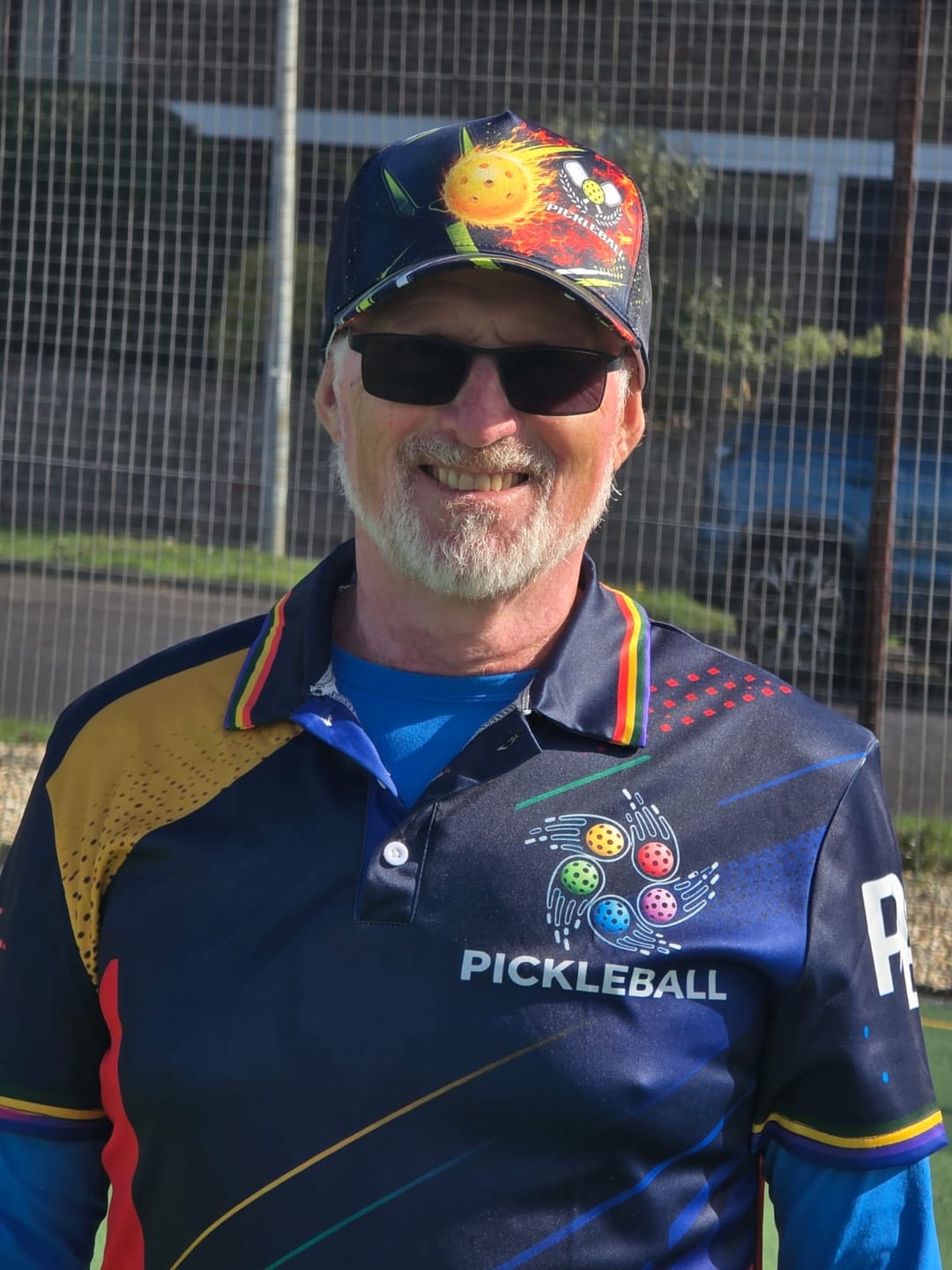 Customer photo review of Maxcorners Pickleball Cap Flaming Ball Paddle Navy Sport Design Personalized Name 3D Cap