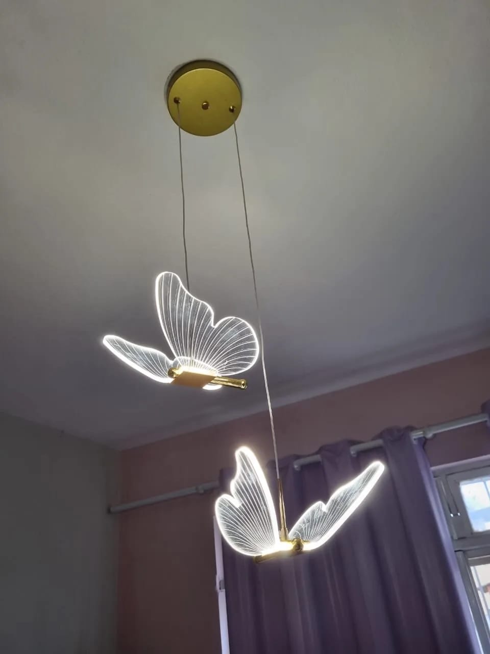 Customer photo review of Gold Pendant Light for Living Room, Butterfly Accents, 2 Heads
