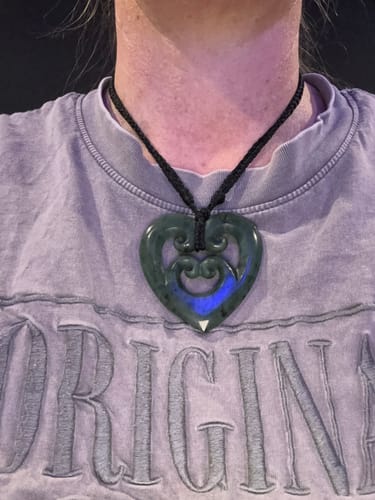 Customer photo review of Medium Genuine NZ Greenstone Heart Necklace with 4 Koru