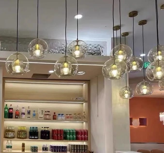 Customer photo review of Brushed Brass Pendant Light for Kitchen Island, Glass Shade, 20 cm