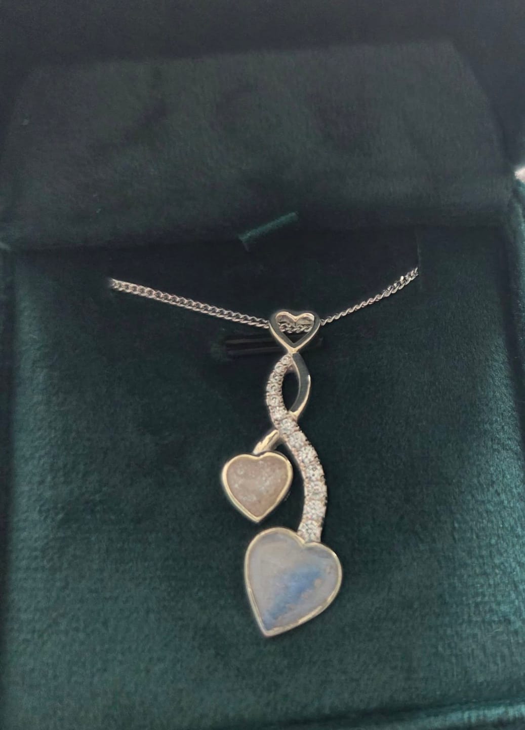 Customer photo review of Two Hearts Entwined Cubic Zirconia Keepsake Pendant