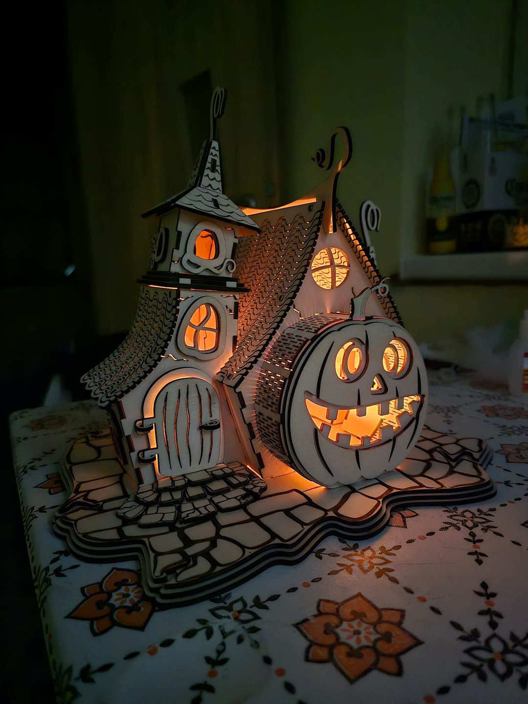 Customer photo review of Halloween Pumpkin House Tealight Holder Laser Cut SVG