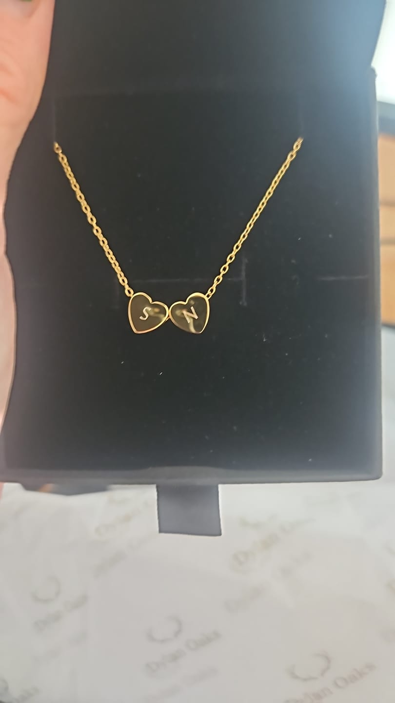 Customer photo review of Amo Heart Double Bead Necklace in Gold