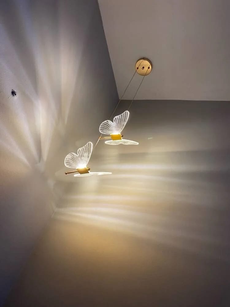 Customer photo review of Gold Pendant Light for Living Room, Butterfly Accents, 2 Heads