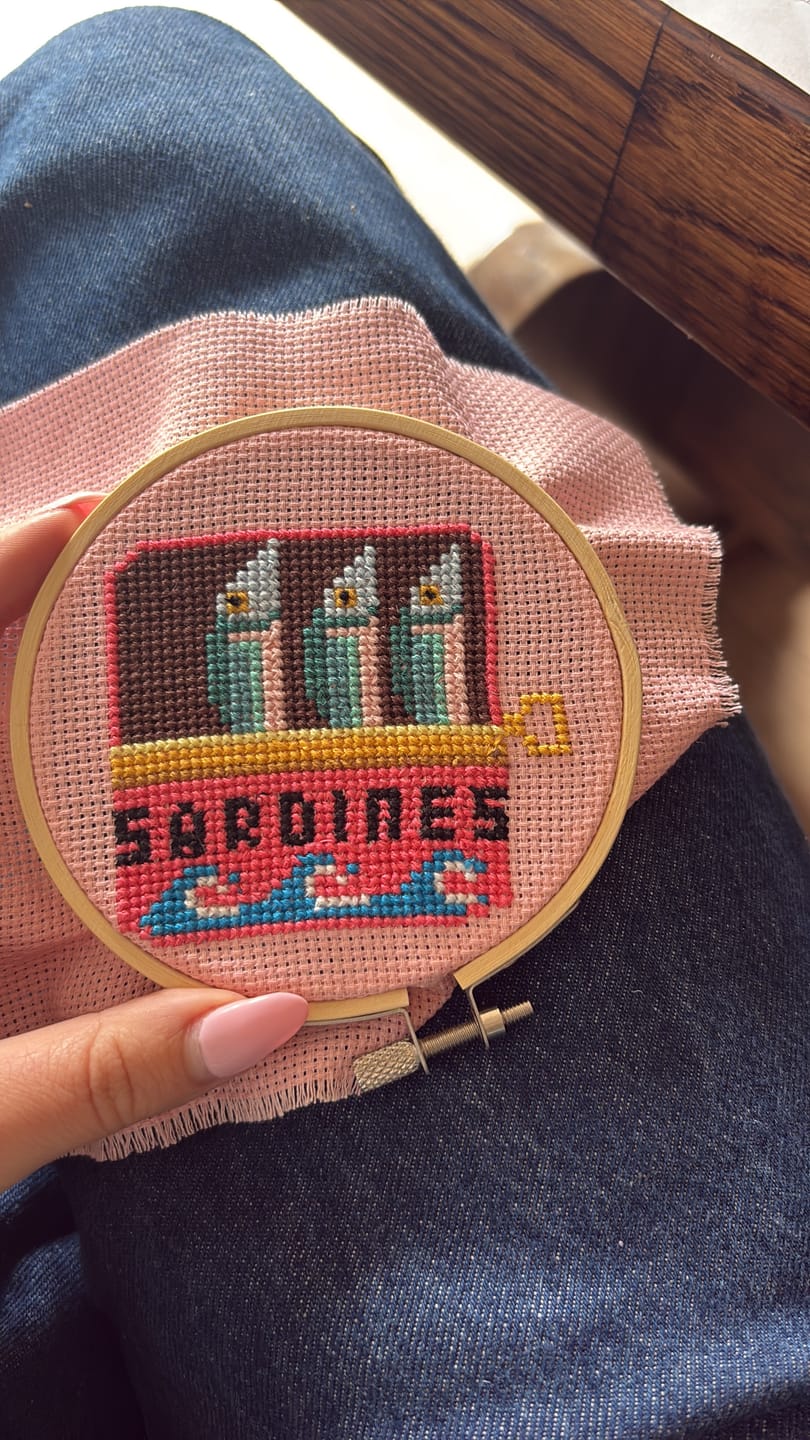 Customer photo review of Sardines Cross Stitch Kit
