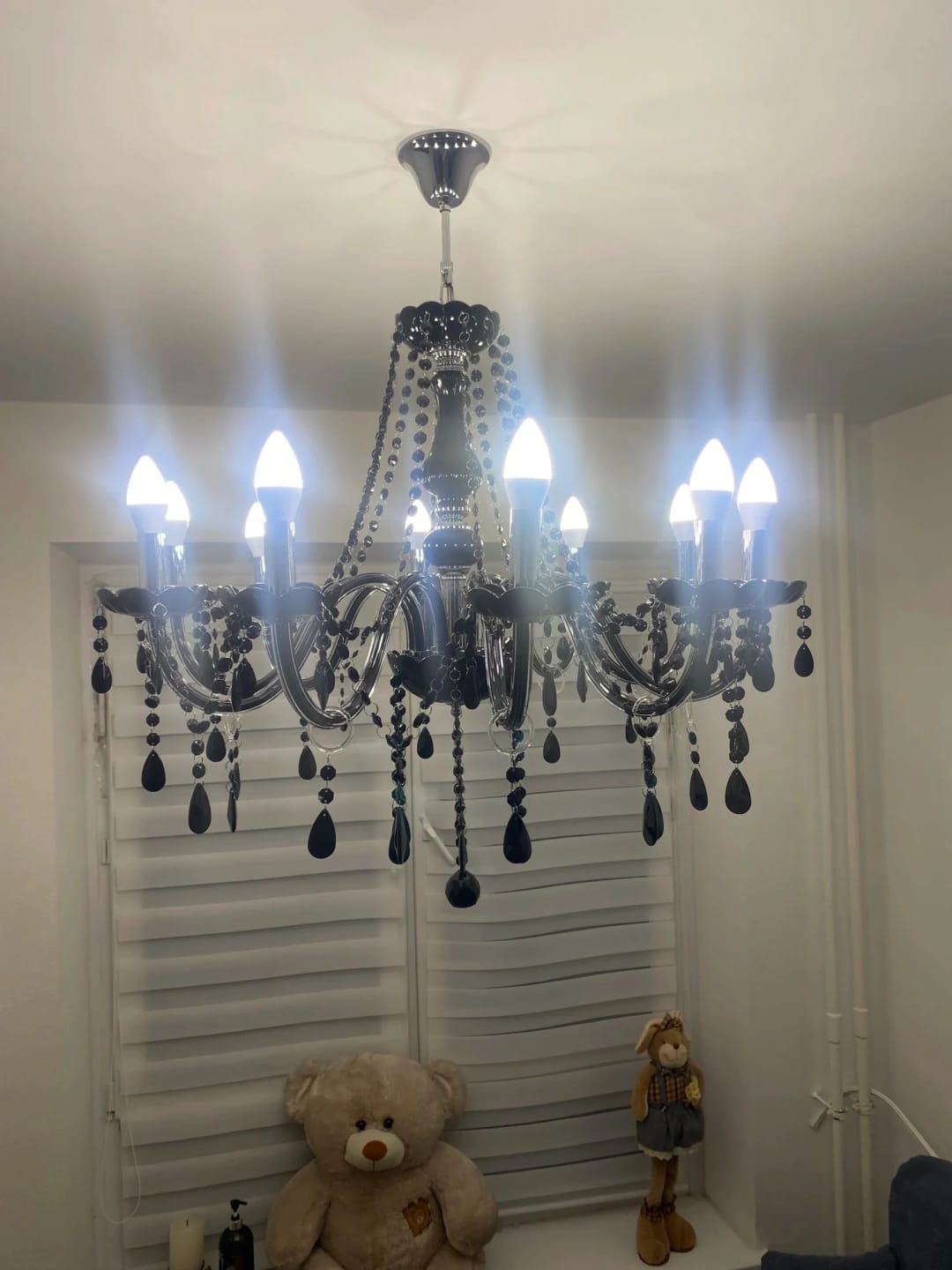 Customer photo review of Crystal Chandelier for Living Room, Cascading Drops, 18 Lights