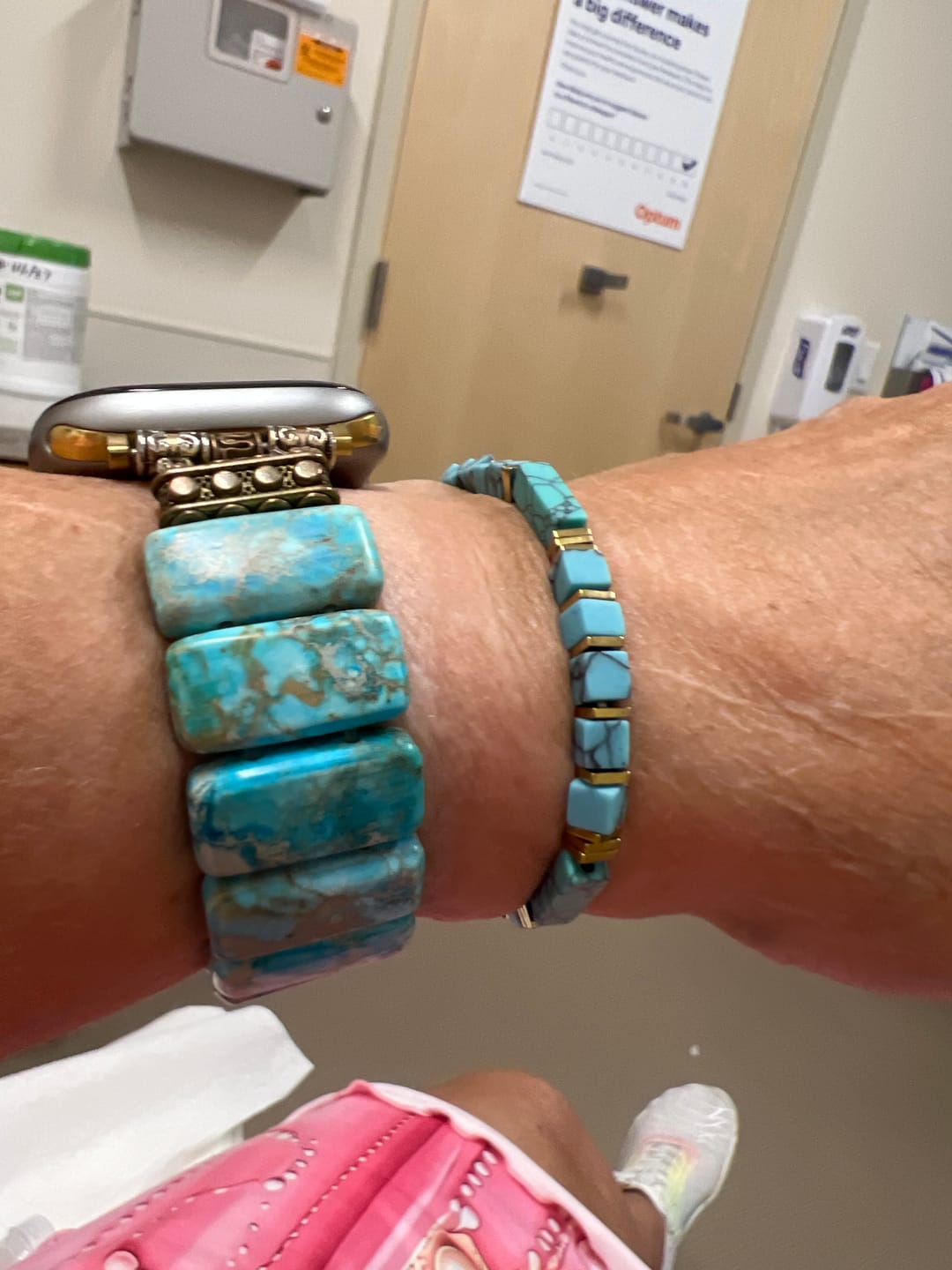 Customer photo review of Turquoise Tibetan Jasper Stretch Apple Watch Strap