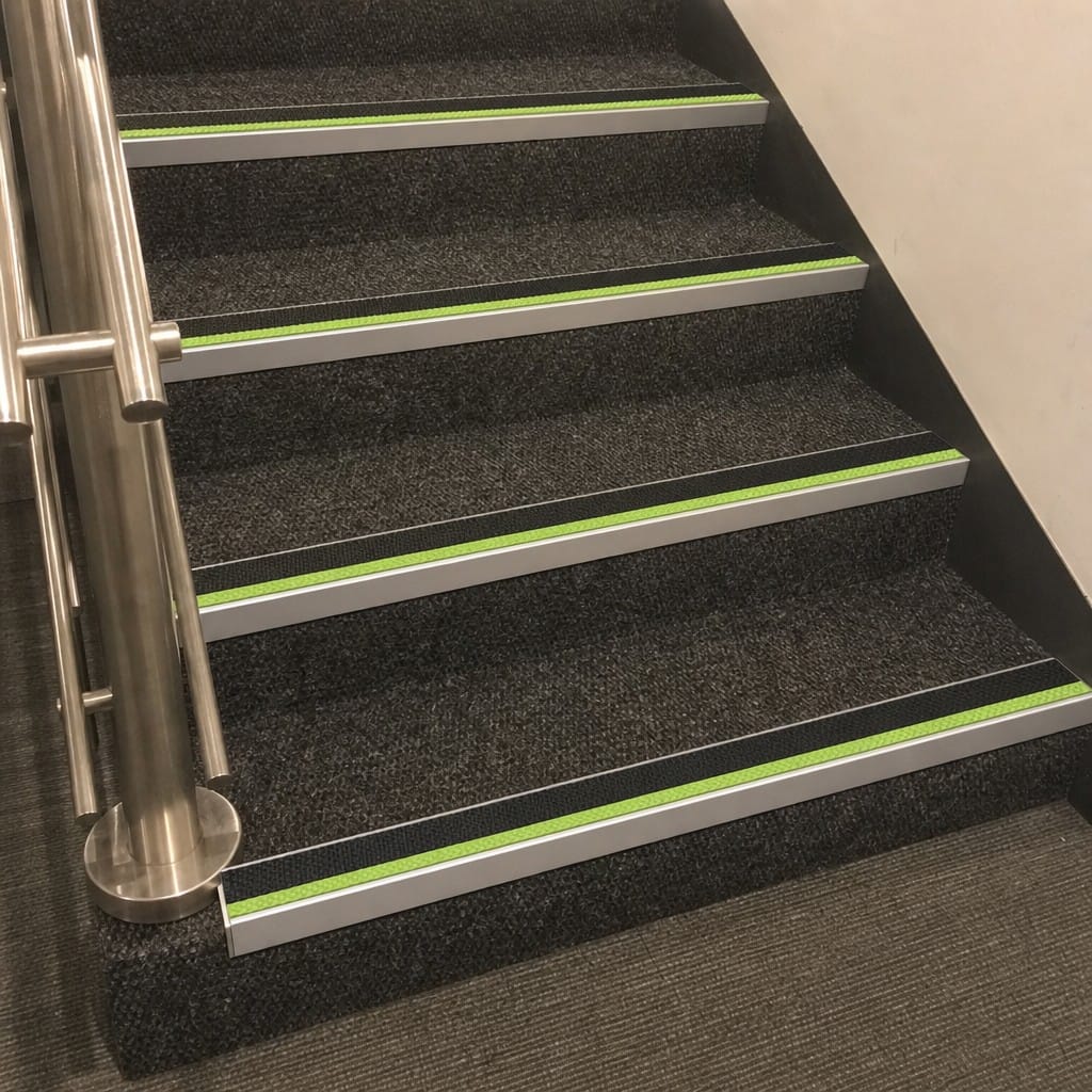 Customer photo review of Aluminium Surface Fixed Stair Nosing 10mm and 12.5mm Heavy Duty Anti-Slip Insert