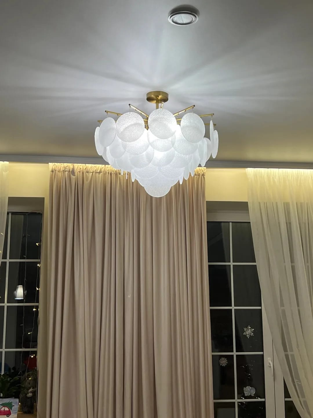 Customer photo review of Gold Chandelier for Entryway, Light-Refracting Discs, 50-80 cm