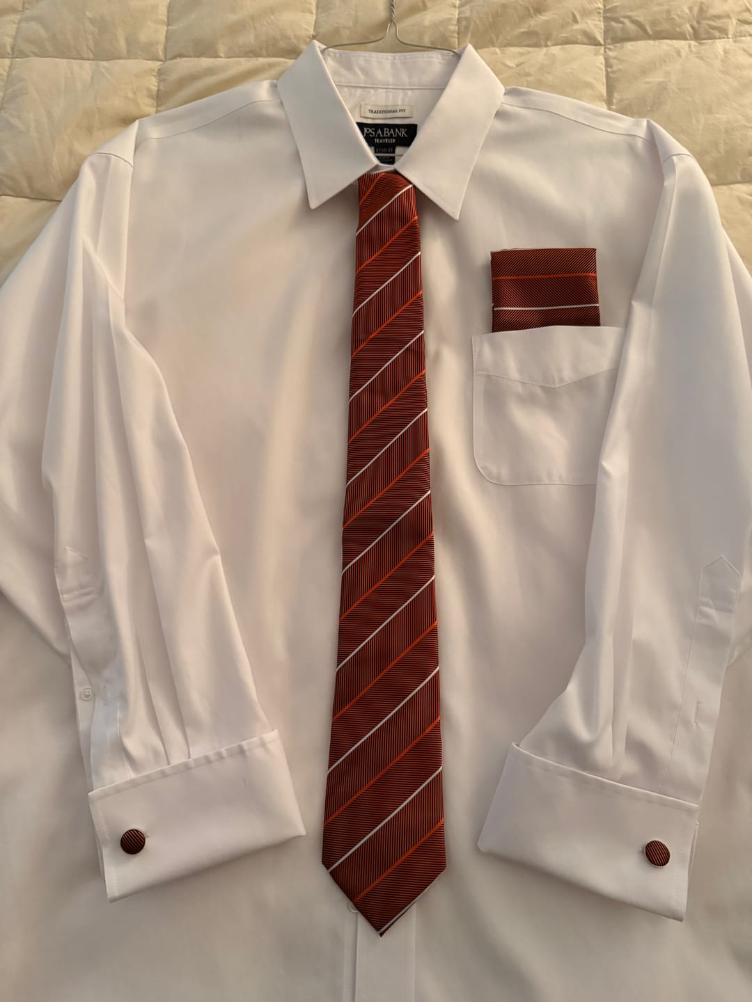 Customer photo review of Barry. Wang Silk Mens Striped Tie Fire Brown Fashion Business Necktie Set
