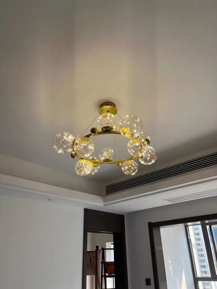 Customer photo review of Gold Chandelier for Stairwell, Glass Spheres, 100 cm