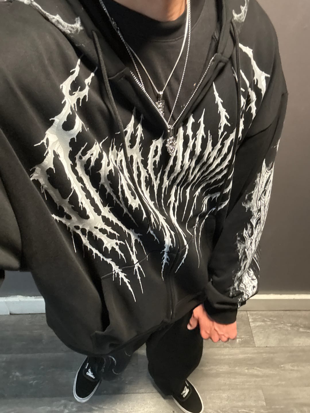 Customer photo review of Death Slayer Oversized Zip-up Hoodie [VOID BLACK]