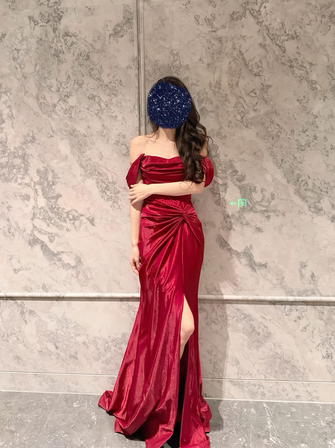 Customer photo review of Steel Blue Silk Evening Dress - Corset Back Wedding Dress with Off-the-Shoulder Design Plus Size