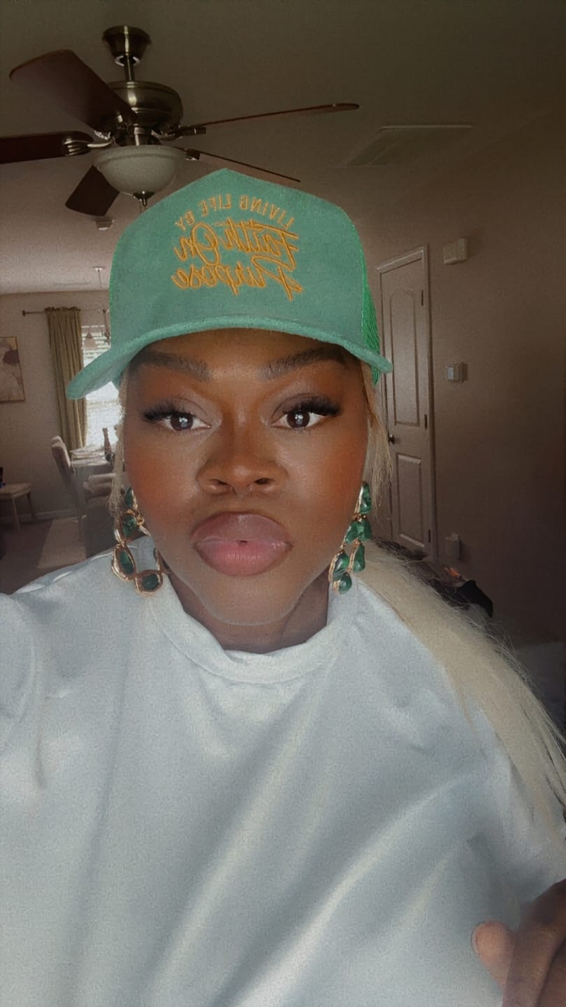Customer photo review of Living Life by Faith On Purpose Green Trucker Hat