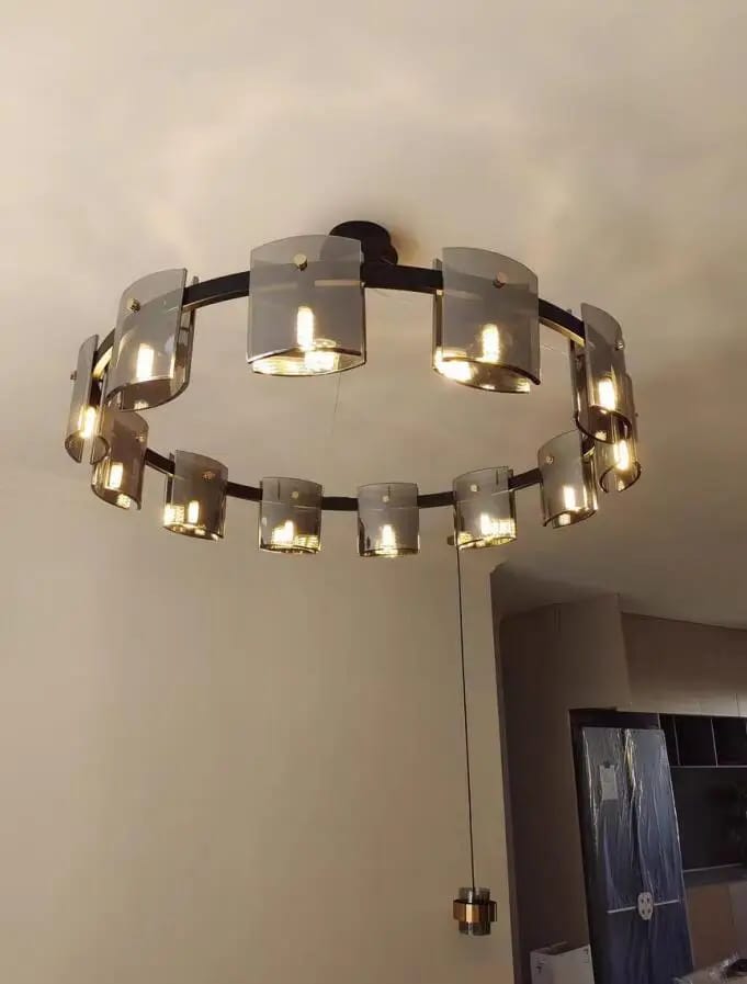 Customer photo review of Copper Chandelier for Dining Table, Amber Glass Ring, 5-15 Lights