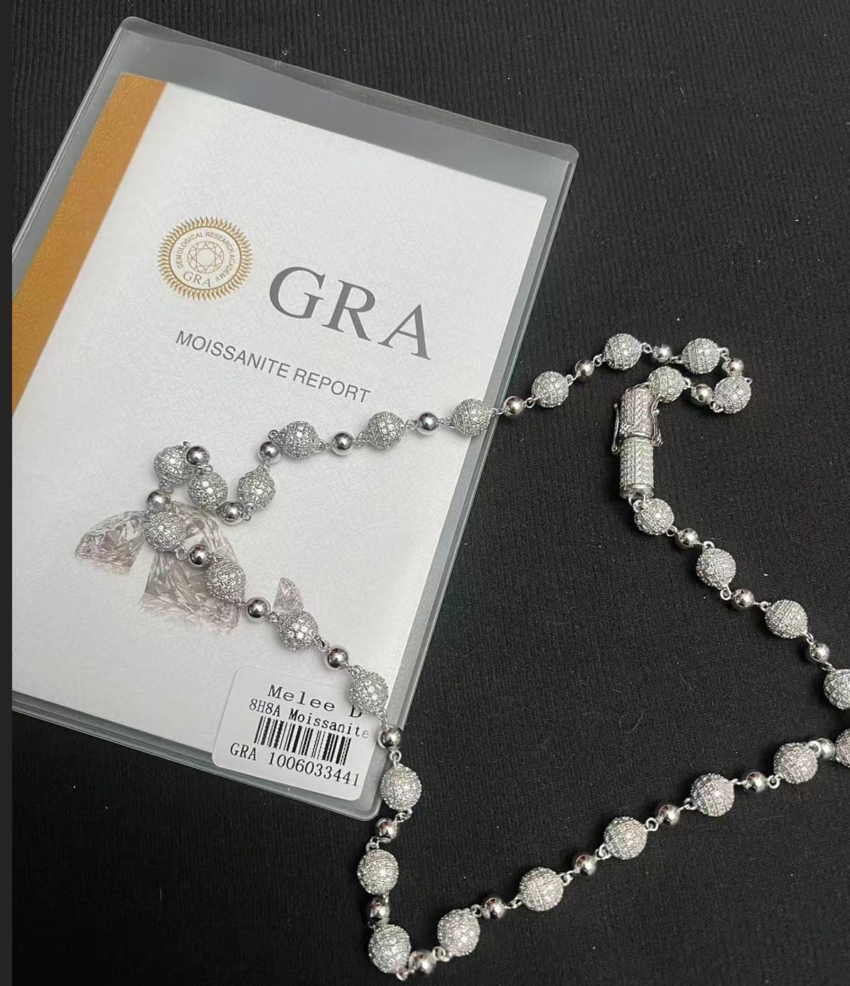 Customer photo review of 8MM S925 Silver Micro Pave VVS Moissanite Rosary Chain