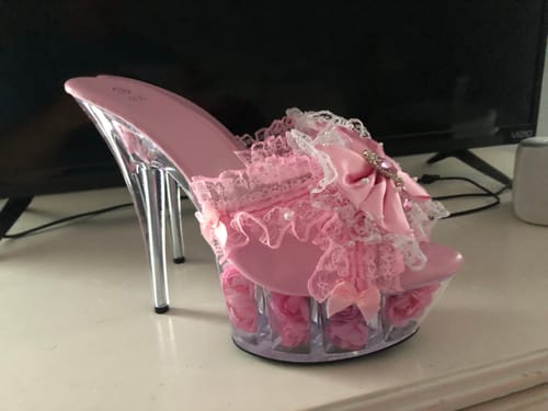 Customer photo review of Pink lace high heels