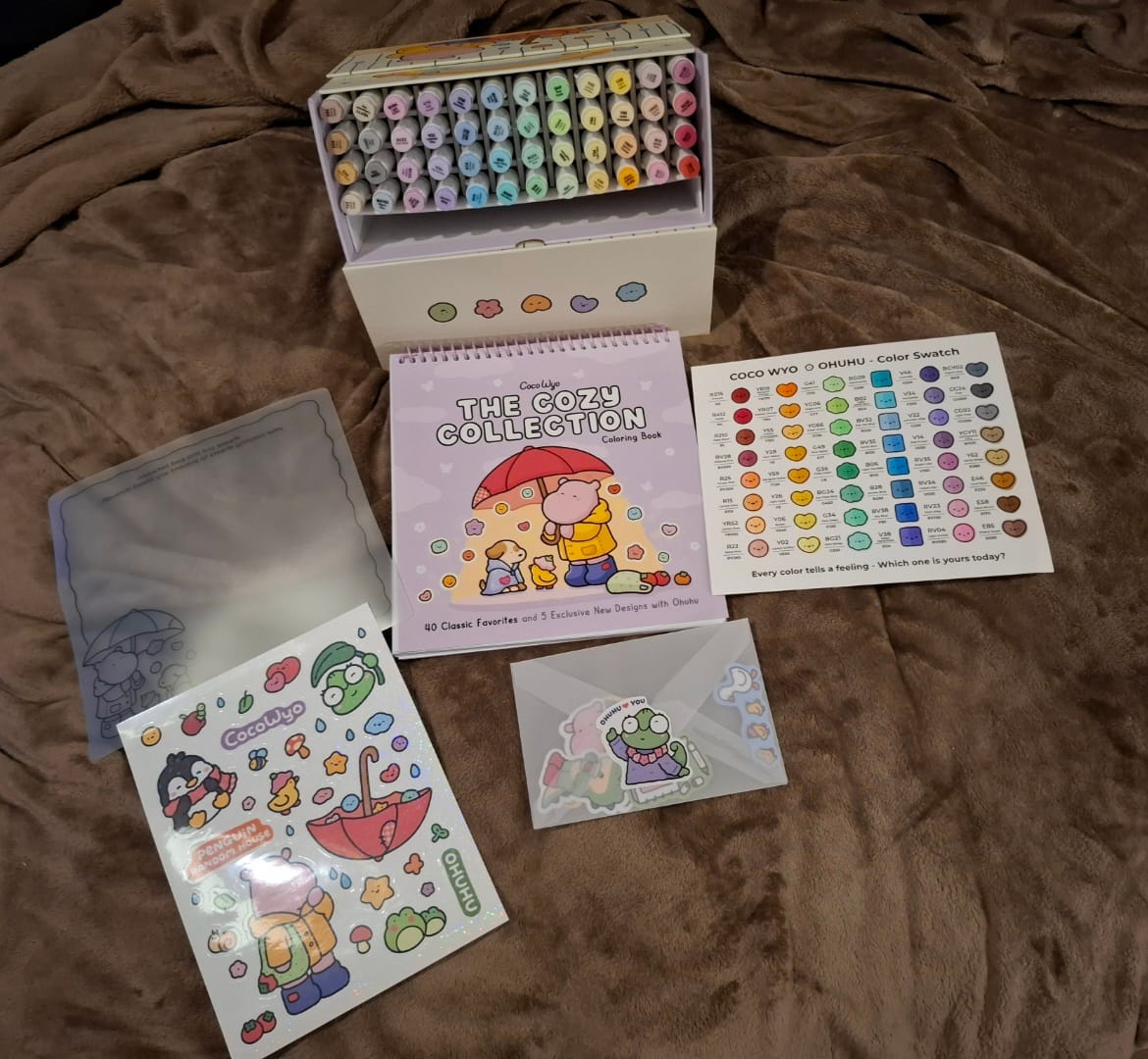 Customer photo review of Ohuhu x Coco Wyo Cozy Mood Coloring Kit, Honolulu B 48 Colors Alcohol Markers with Brush & Fine Dual Tips, Coloring Book with Mood Tracker Pages