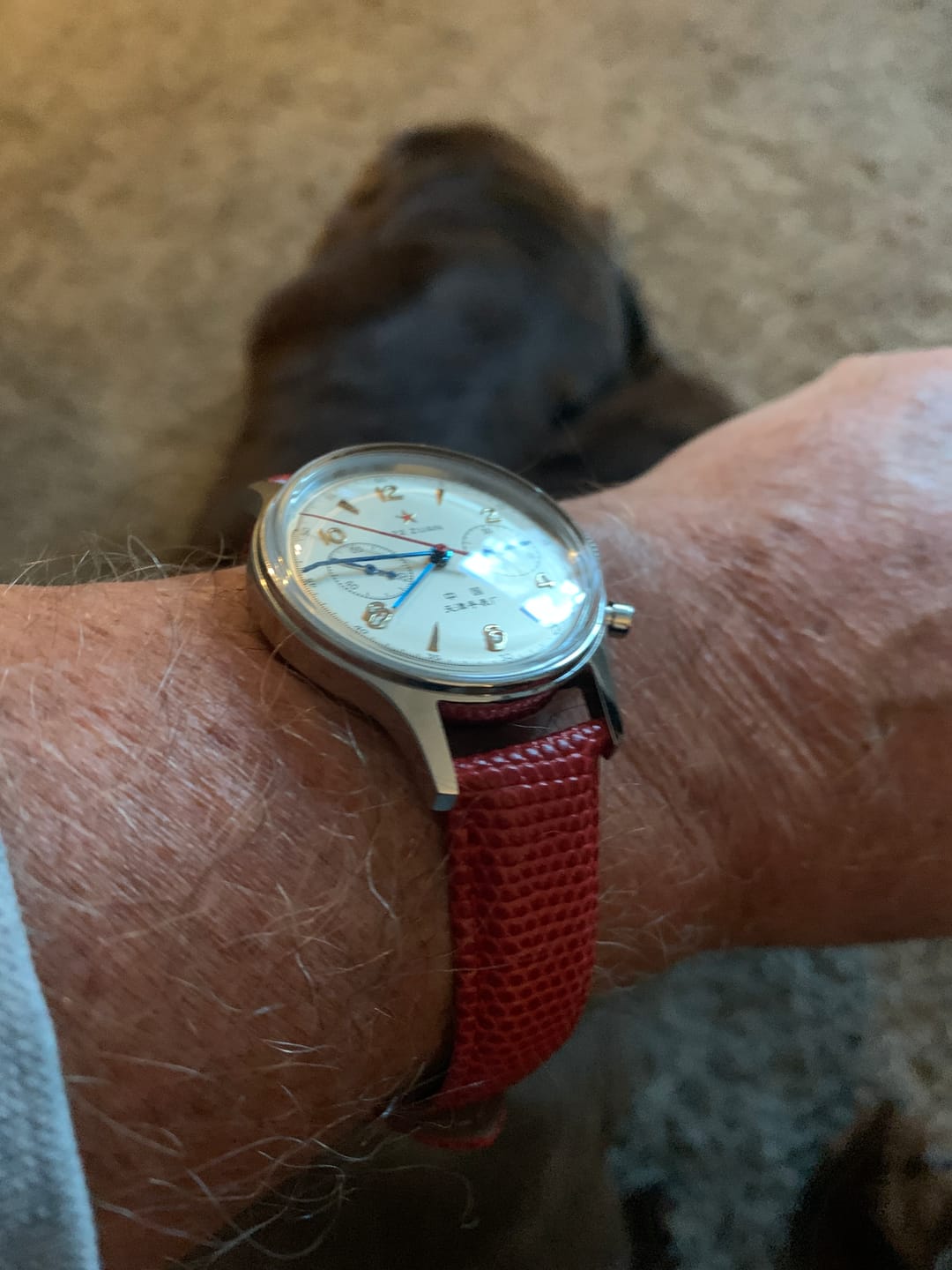 Customer photo review of Leather Strap | Lizard Pattern | Butterfly Buckle | Red | 18mm