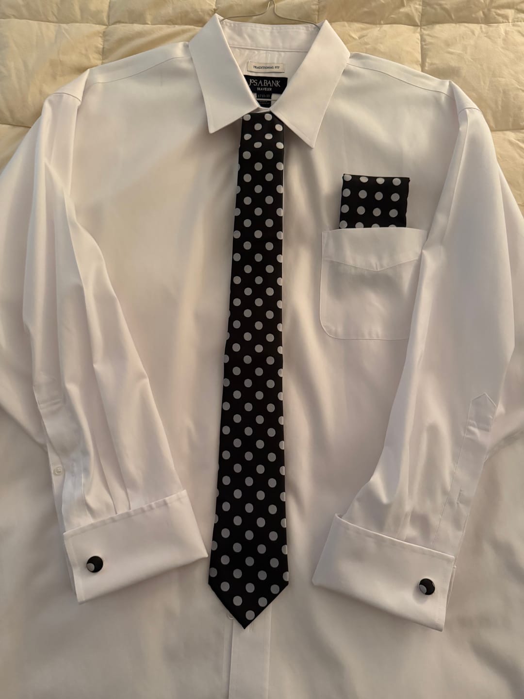 Customer photo review of Barry. Wang Black Tie Silk Black White Necktie Pocket Square Cufflinks Set for Wedding Business