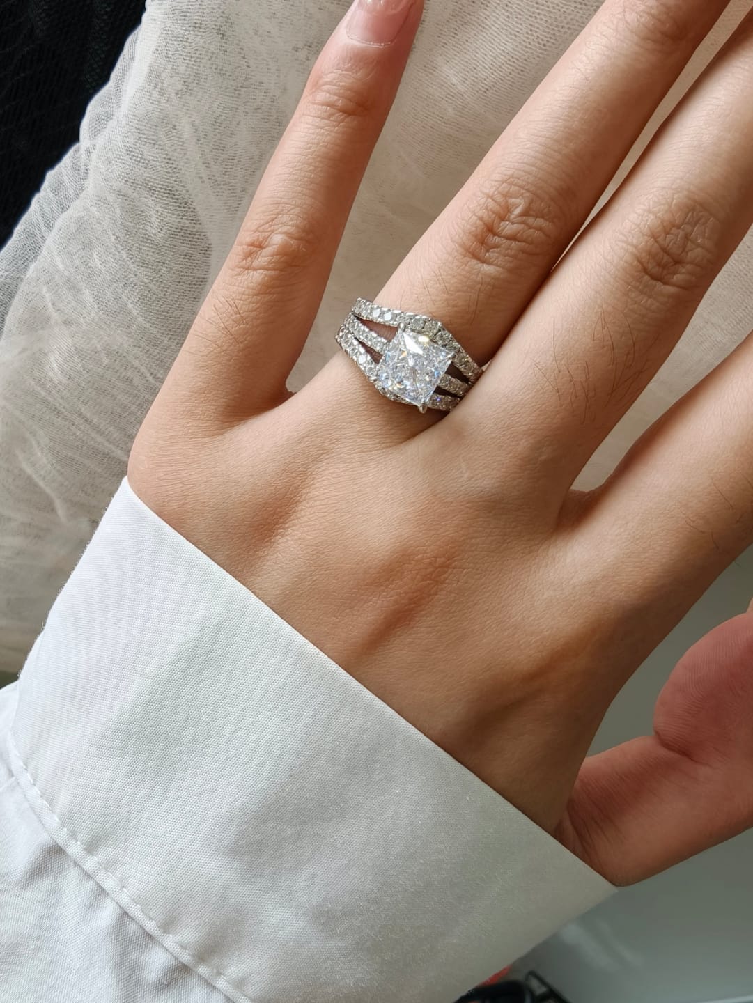 Customer photo review of S925 2.0Ct Princess Cut Insert 2PC Wedding Ring Set In Sterling Silver Engagement Ring with Enhancer Band