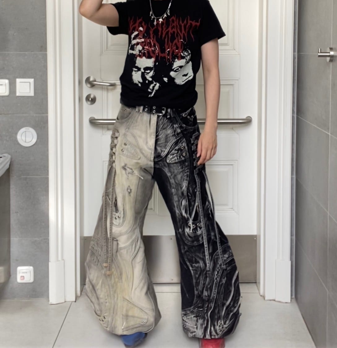 Customer photo review of Personsoul Deconstructed Flared Patchwork Denim Jeans Yin-Yang Ver. (Random Color)