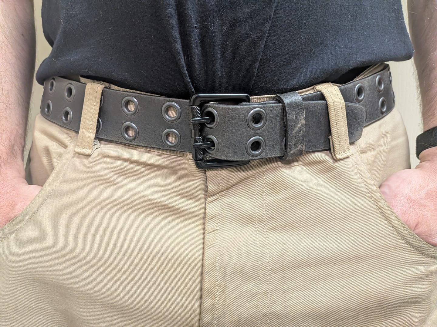 Customer photo review of The Brixton Belt - Vintage Black Double Grommet 100 % Full Grain Leather Belt