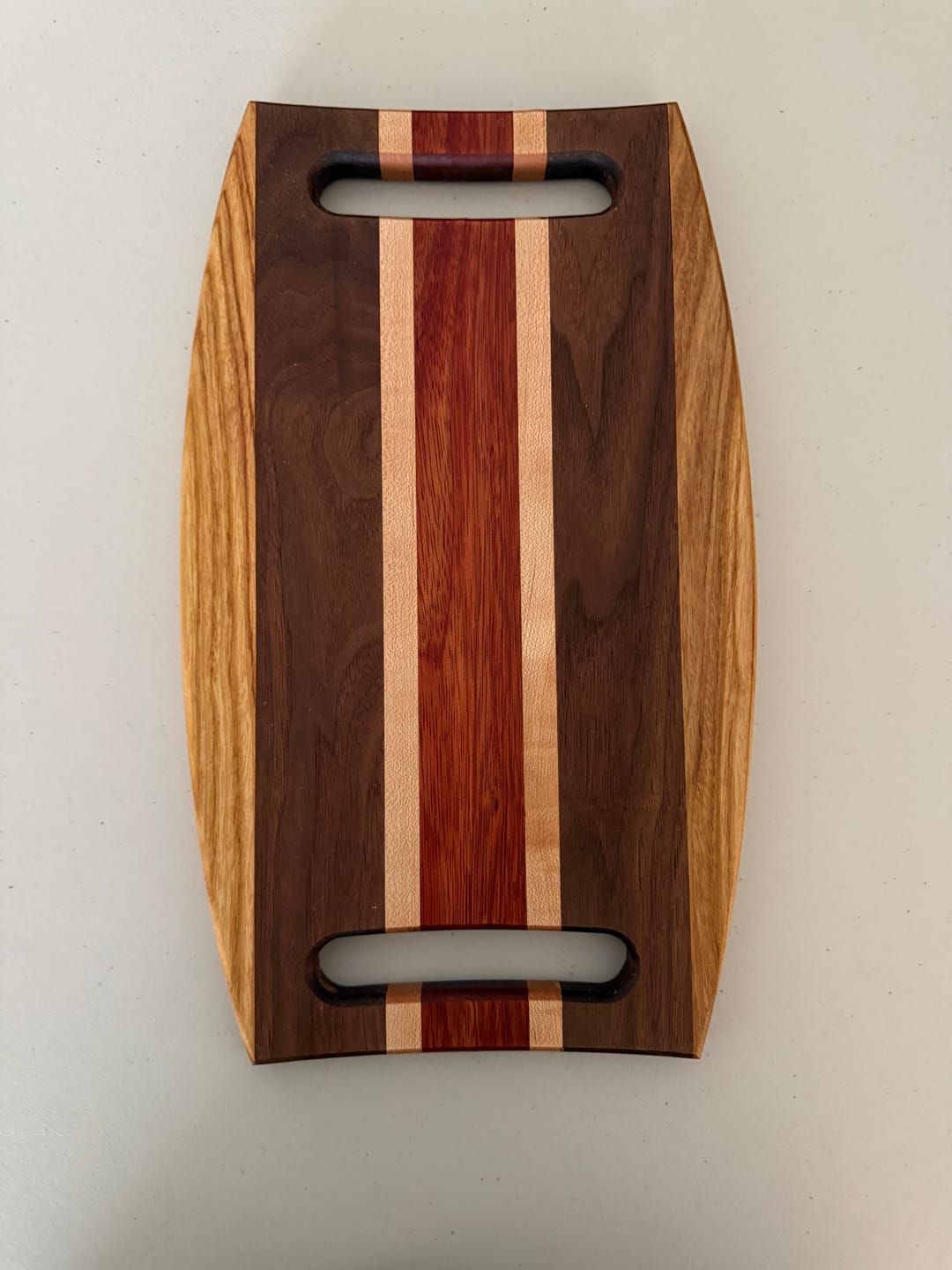 Customer photo review of 15.75x10" Warped Rectangle Dual Handle Serving Board Acrylic Router Template