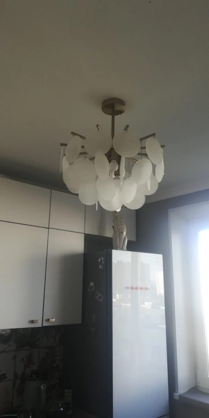 Customer photo review of Gold Chandelier for Entryway, Light-Refracting Discs, 50-80 cm