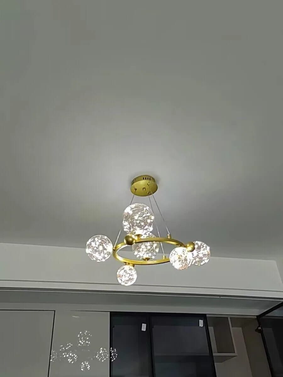 Customer photo review of Gold Chandelier for Stairwell, Glass Spheres, 100 cm