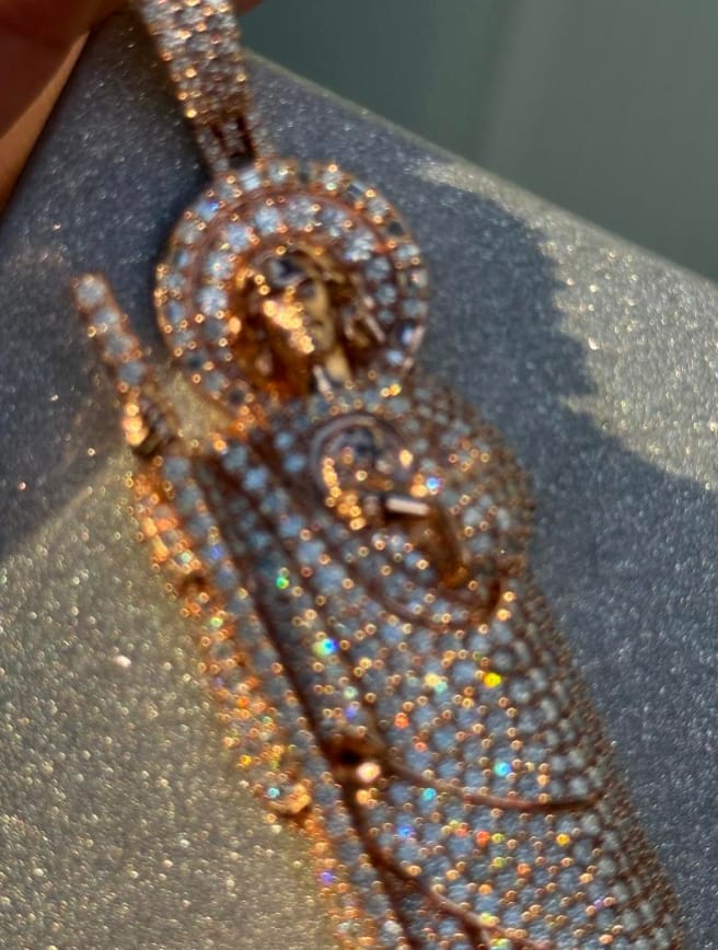 Customer photo review of Iced Out VVS Moissanite San Judas Full Body S925 Silver Pendant