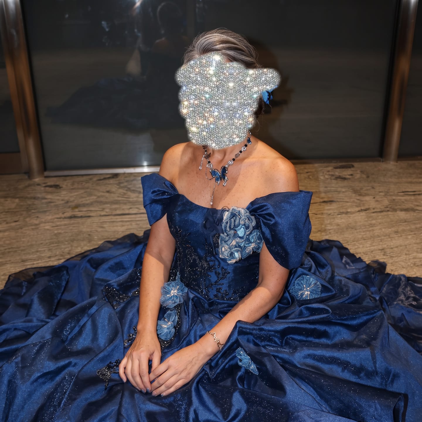 Customer photo review of Gothic Navy Blue Floral Evening Dress with Floral Embellishment – Elegant Strapless Evening Dress with Corset Back Plus Size
