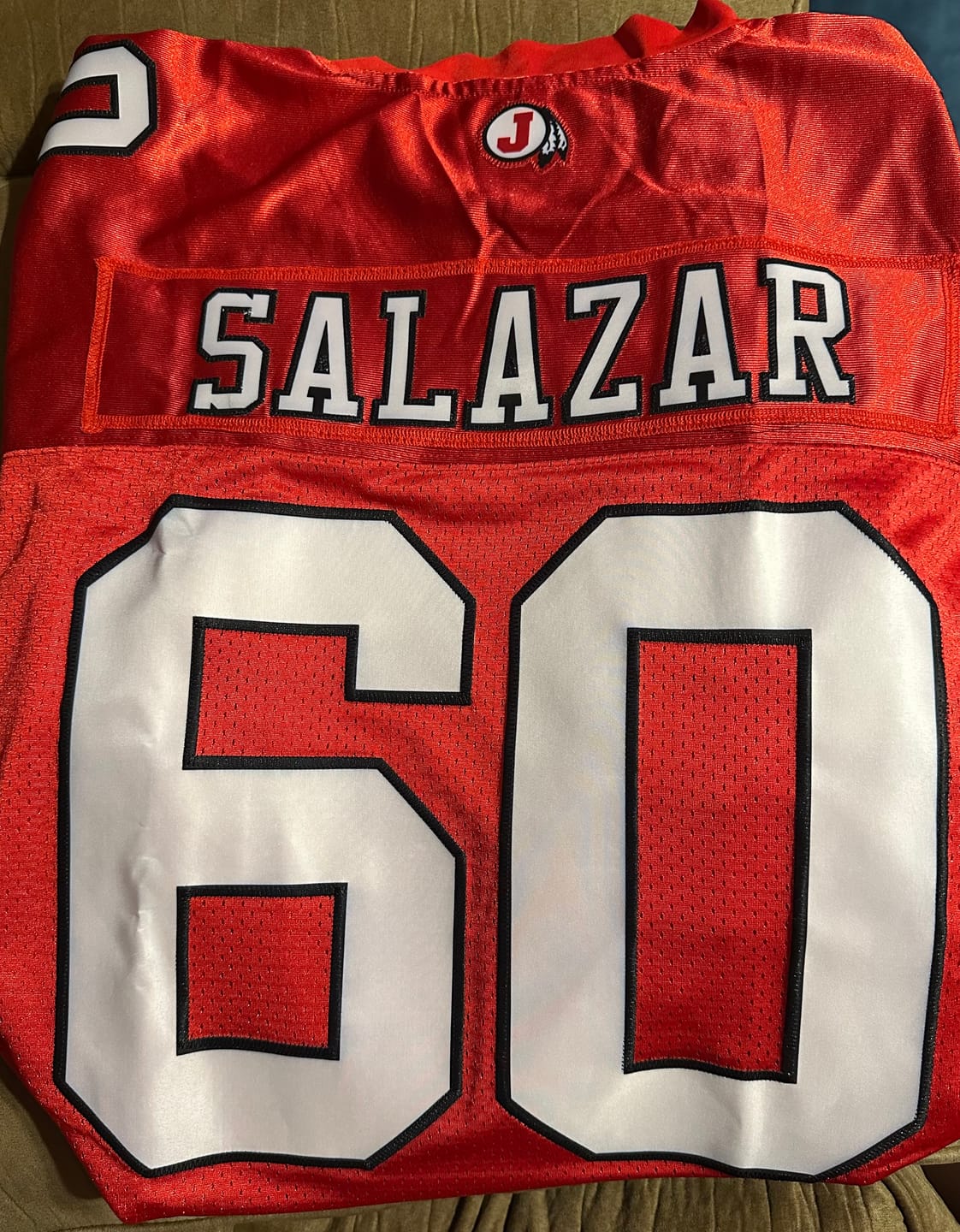 Customer photo review of Custom Red White-Black Classic Style Mesh Authentic American Football Jersey