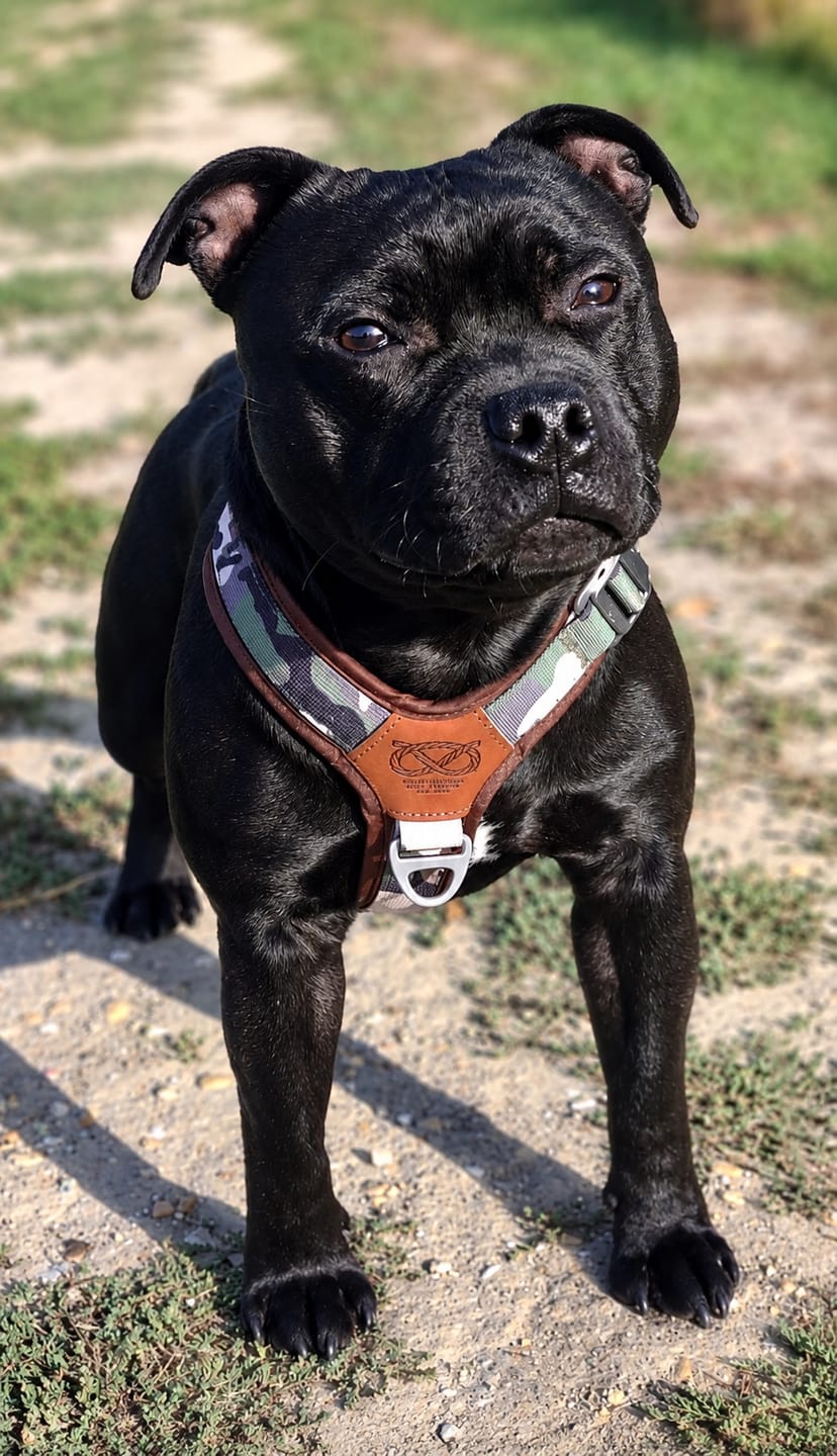 Customer photo review of Staffordshire Bull Terrier 1935® Harness & Leash Set - Classic Camo & Choco