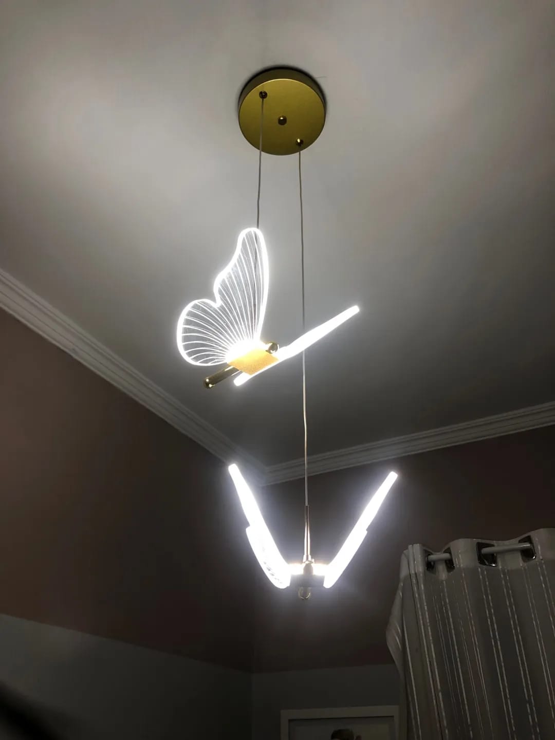 Customer photo review of Gold Pendant Light for Living Room, Butterfly Accents, 2 Heads
