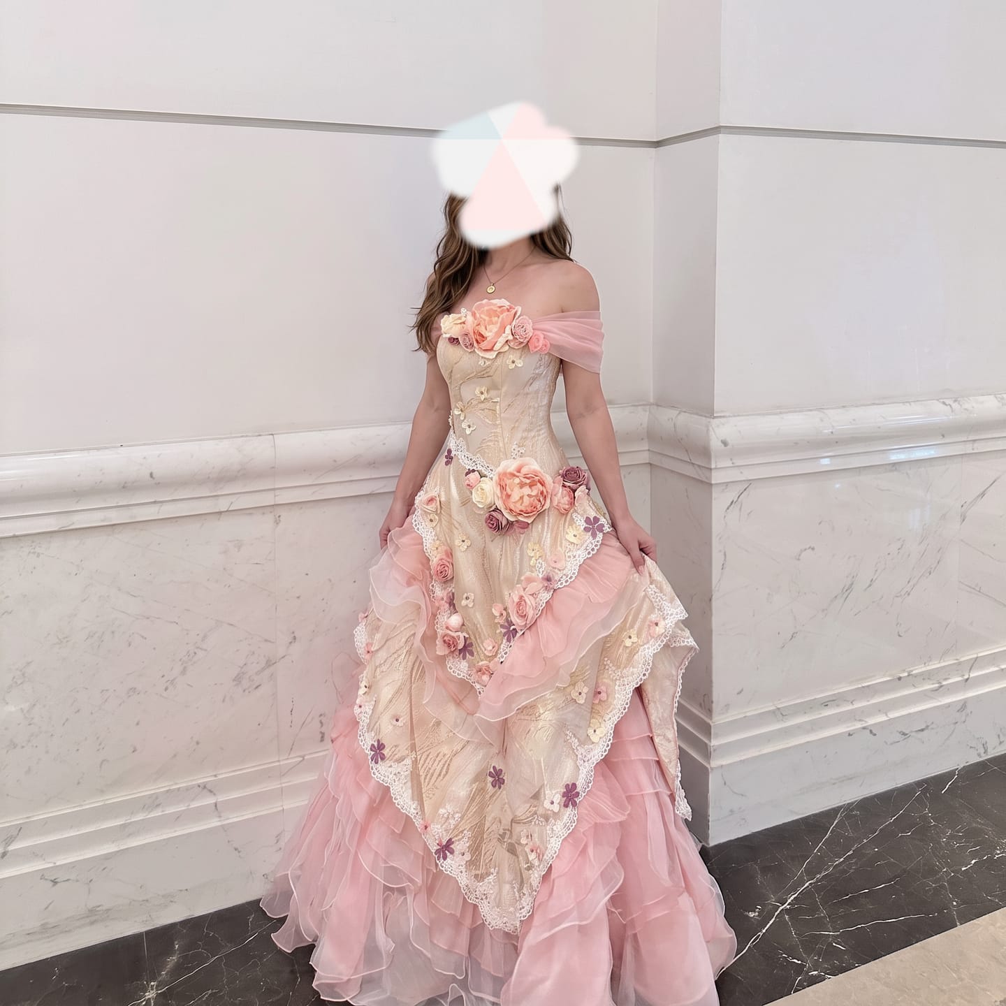 Customer photo review of Pink Rococo Ball Gown Tiered Ruffle Dress with Lace Corset and Floral Appliqué Plus Size
