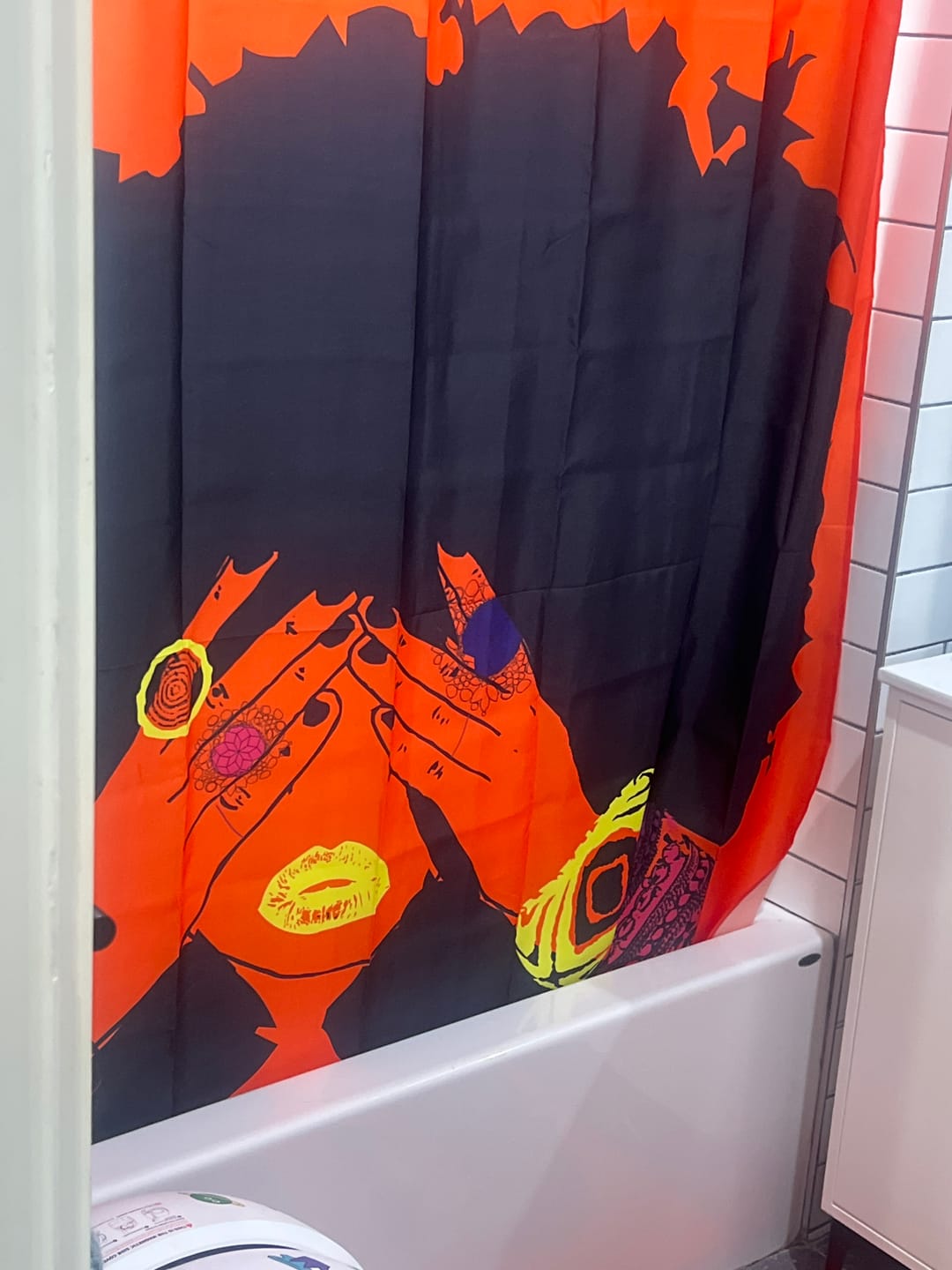 Customer photo review of Shanell Orange Shower Curtain