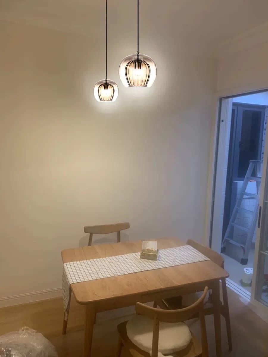 Customer photo review of Brushed Brass Pendant Light for Kitchen Island, Glass Shade, 20 cm