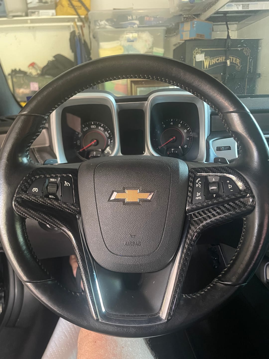 Customer photo review of 2012-2015 Chevy Camaro Carbon Fiber Steering Wheel Trim Cover