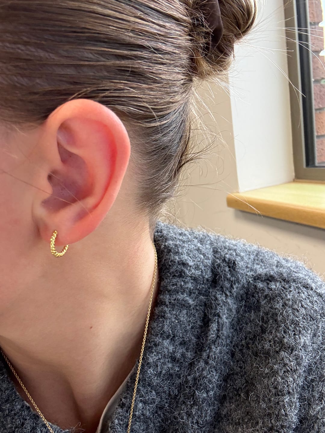 Customer photo review of 18ct Gold Vermeil Twisted Rope Huggie Hoop Earrings