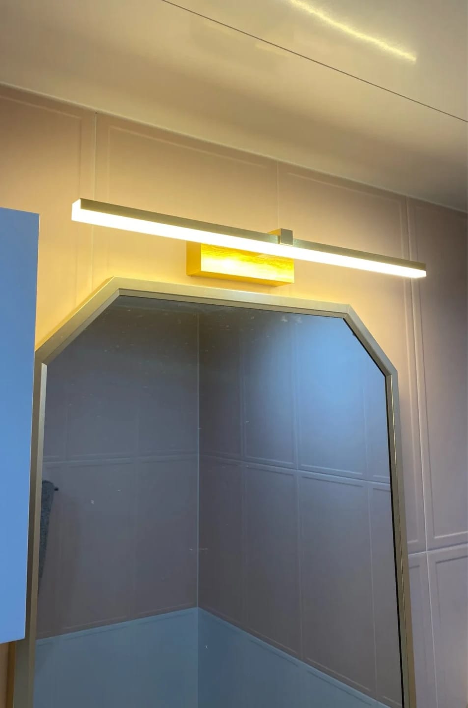 Customer photo review of Gold Wall Light for Bedside, Frosted Acrylic, 100 cm