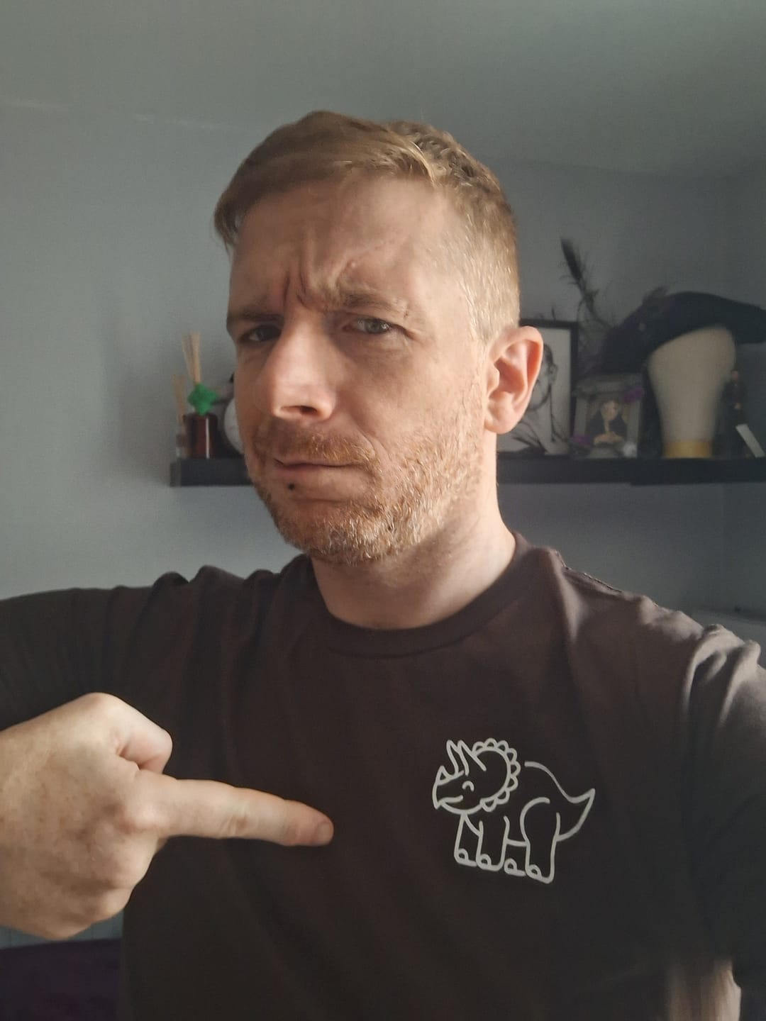 Customer photo review of Minimalist Triceratops Line-Art T-Shirt