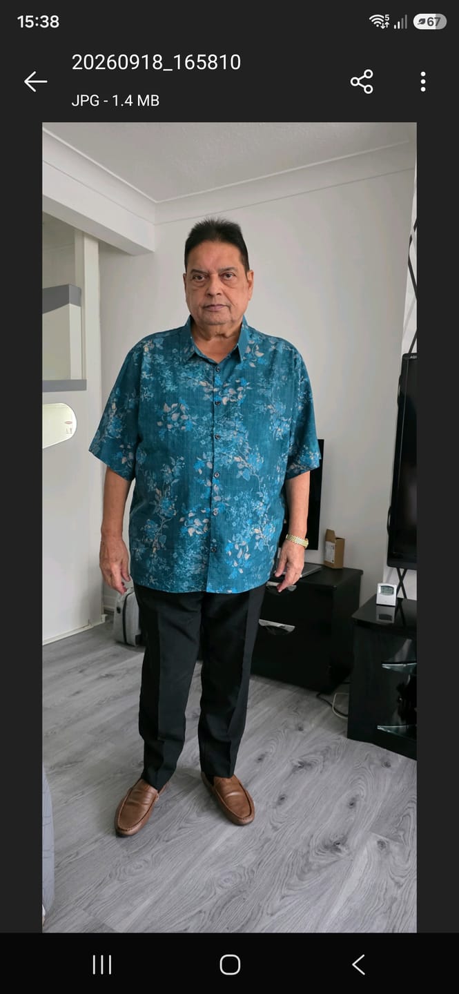 Customer photo review of Men’s Blue Watercolor Floral Print Casual Short Sleeve Shirt