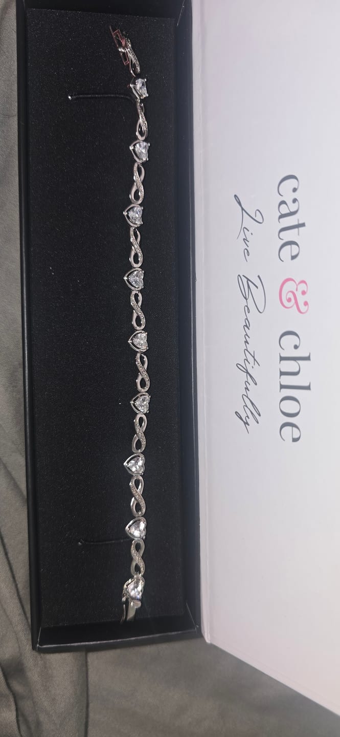 Customer photo review of Amanda 18k White Gold Plated Infinity Heart Tennis Bracelet with Simulated Diamond Crystals