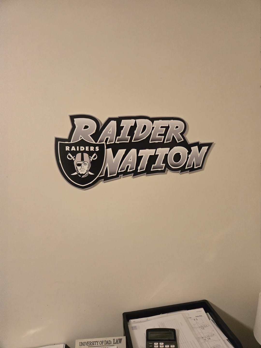 Customer photo review of Las Vegas Raiders - Hex Head EXCLUSIVE "Raider Nation" Wordmark 3D Metal Wall Art
