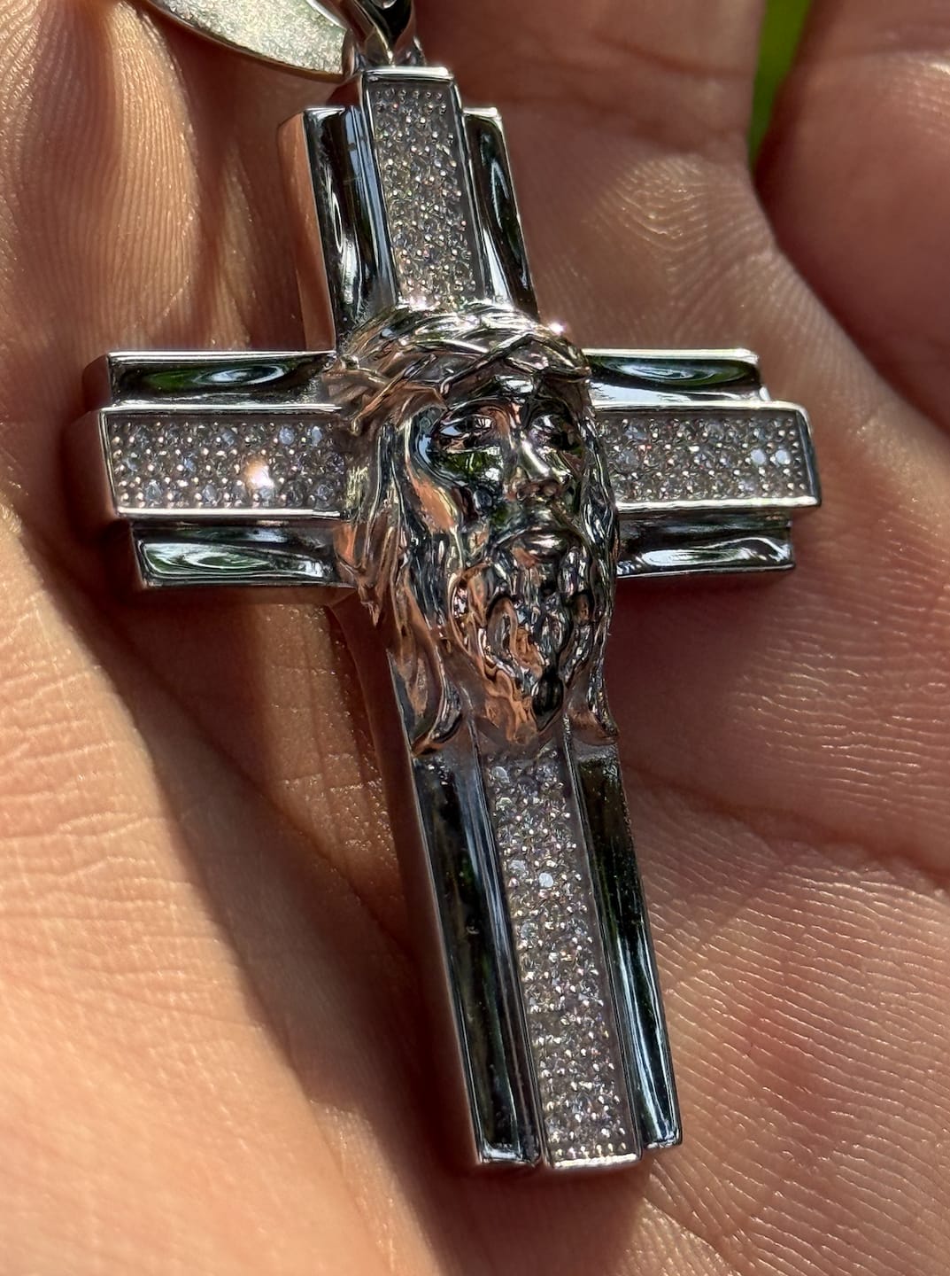 Customer photo review of Jesus Head VVS Moissanite Cross Pendant 925 Silver