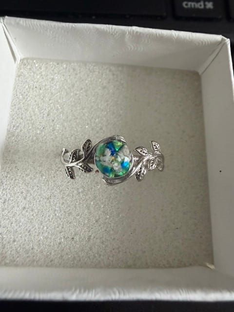 Customer photo review of Leaf Opal Cremation Ring
