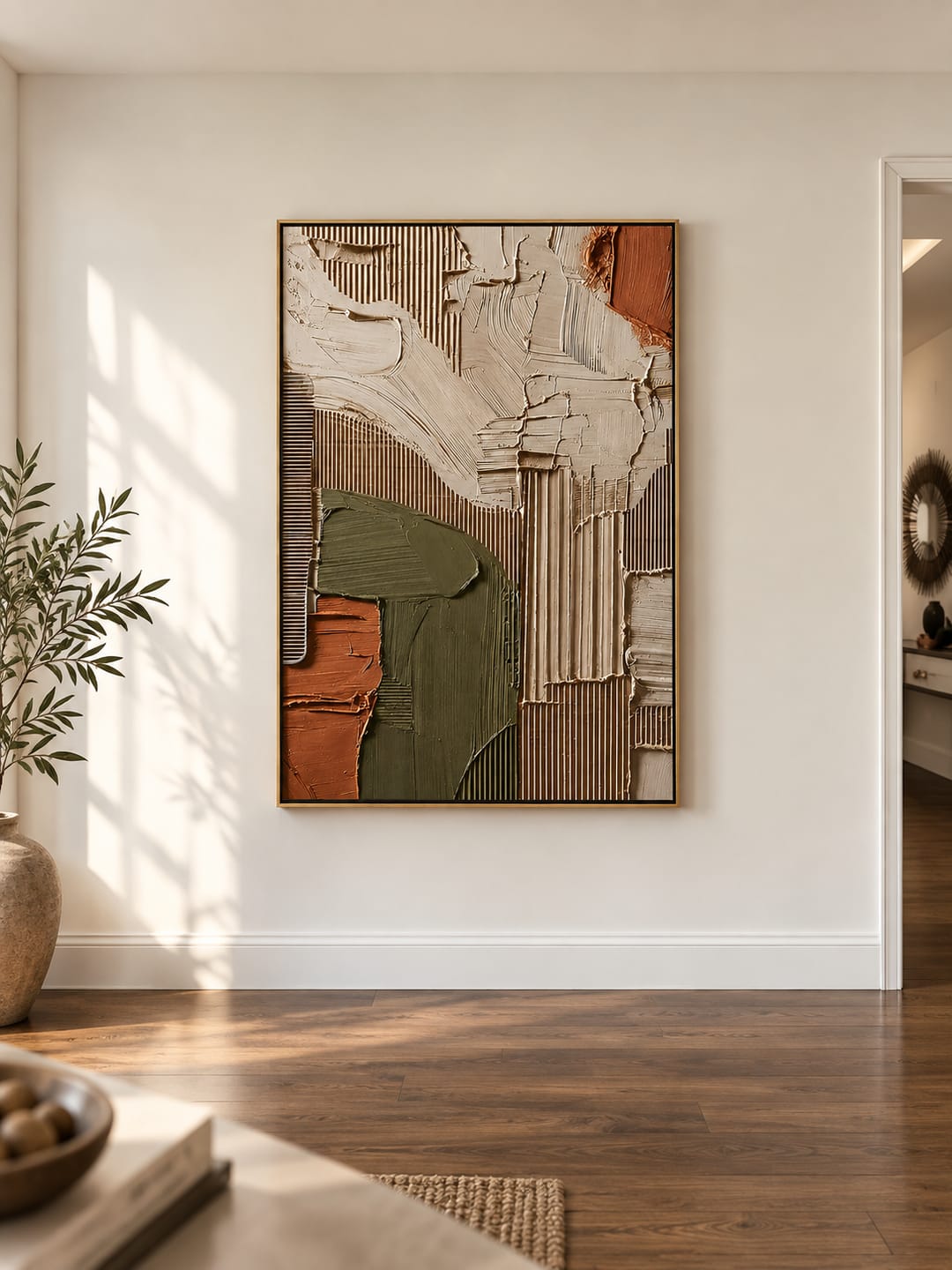 Customer photo review of "Earthen Facade" – Olive Green Terracotta Textured Abstract Painting